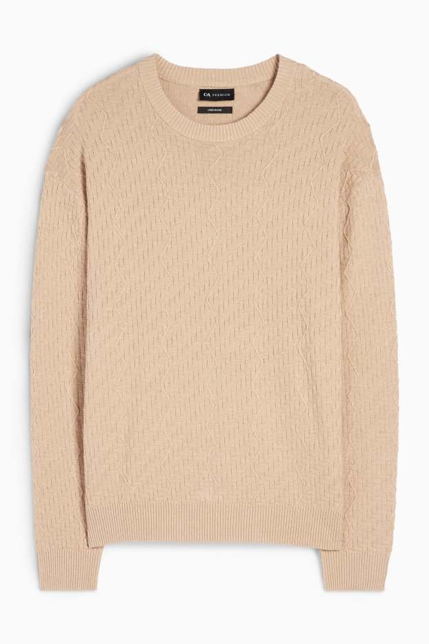 Men - Jumper with linen content - textured - beige