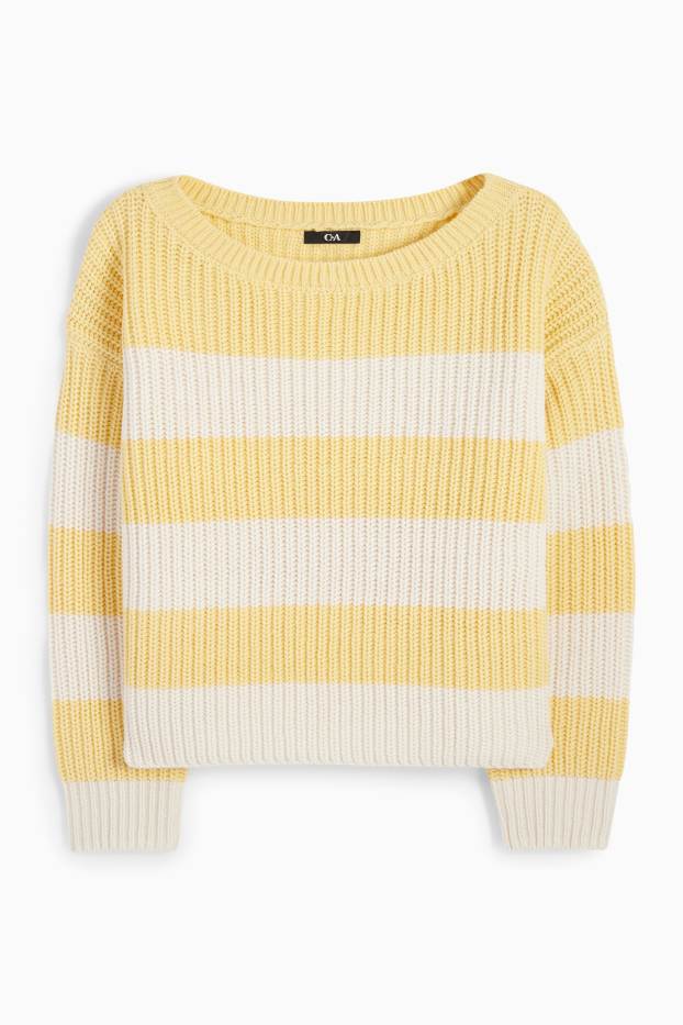 Damen - Pullover - gerippt - gestreift - gelb