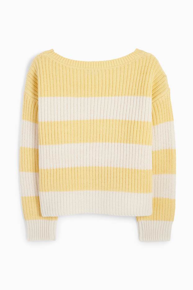 Damen - Pullover - gerippt - gestreift - gelb
