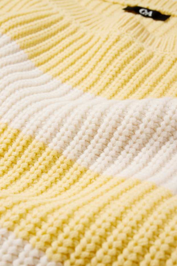 Damen - Pullover - gerippt - gestreift - gelb