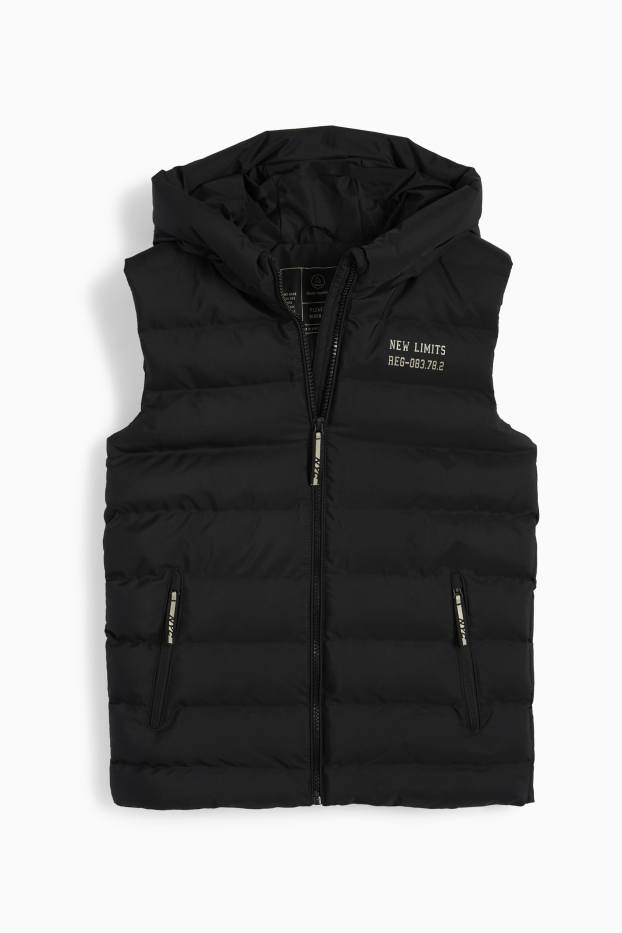 Children Boys - Quilted gilet with hood - water-repellent - black