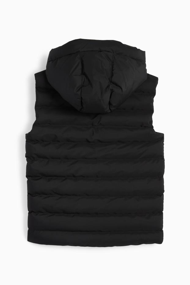 Children Boys - Quilted gilet with hood - water-repellent - black