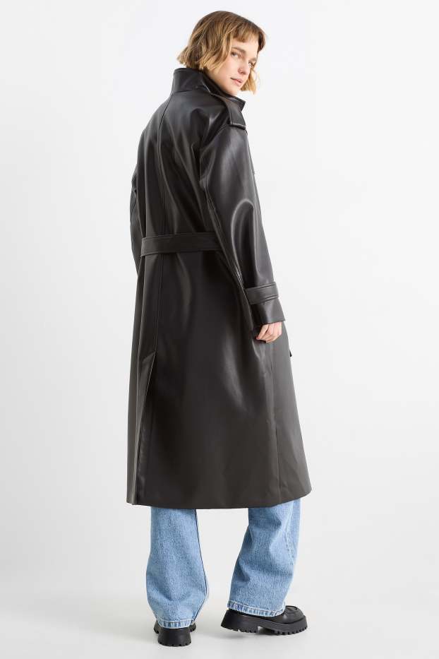 Dames - Trenchcoat - imitatieleer - zwart
