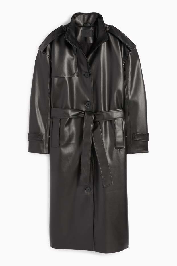 Dames - Trenchcoat - imitatieleer - zwart
