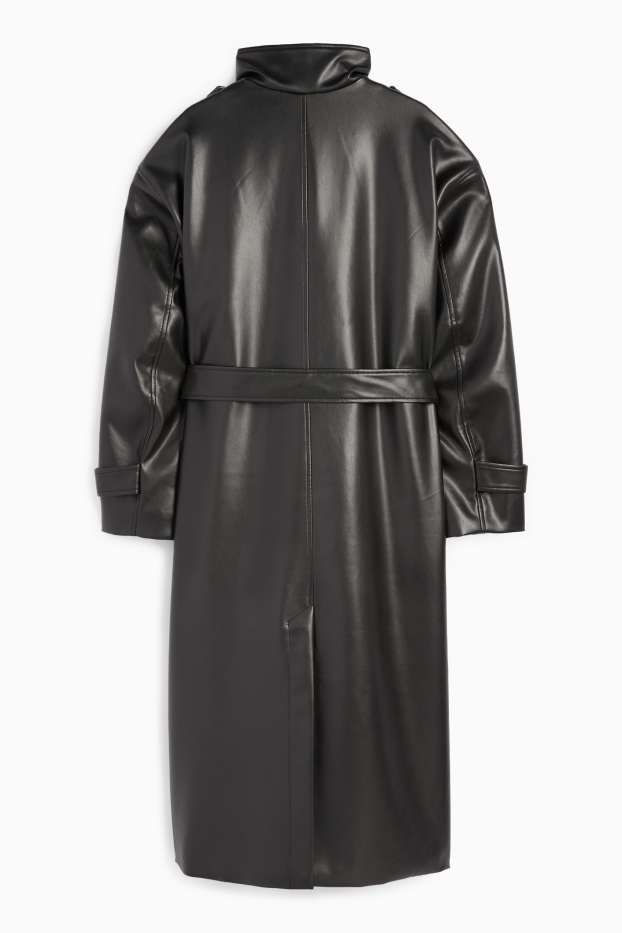 Dames - Trenchcoat - imitatieleer - zwart