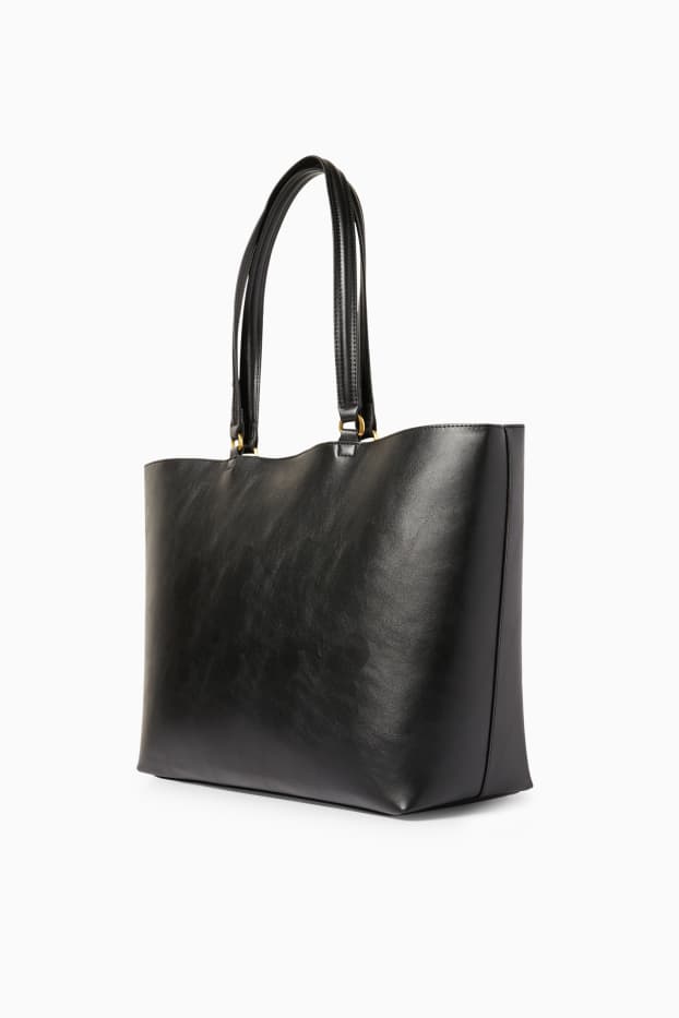 Dámské - Souprava - velká kabelka shopper a pouzdro na karty - imitace kůže - černá