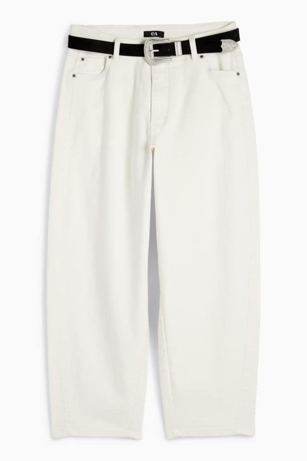 Donna - Curved jeans con cintura - vita alta - bianco crema