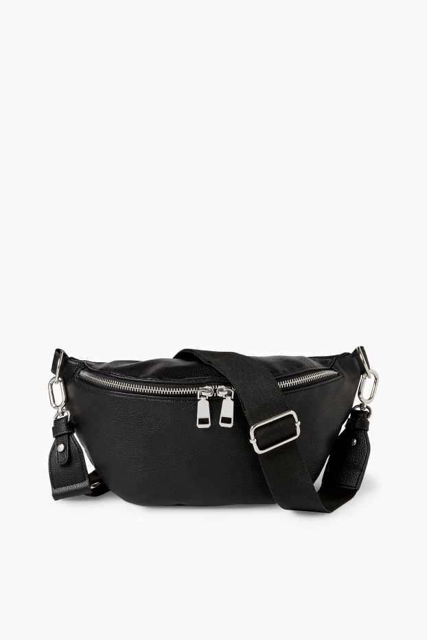 Women - Crossbody bag with detachable bag strap - faux leather - black