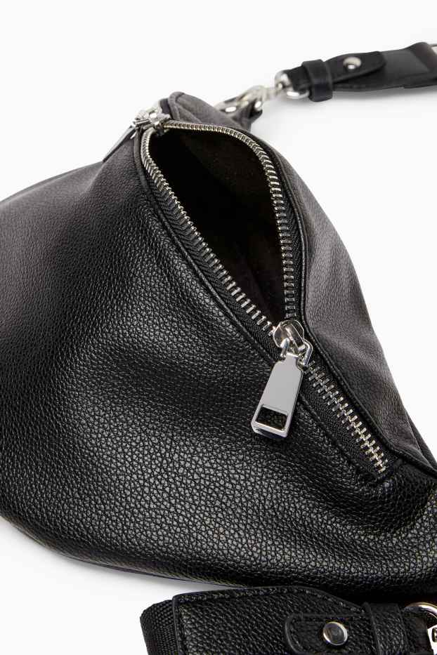 Women - Crossbody bag with detachable bag strap - faux leather - black