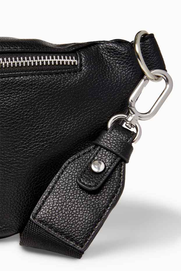 Women - Crossbody bag with detachable bag strap - faux leather - black
