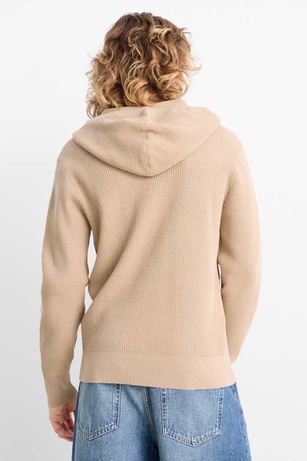 Uomo - Maglione con cappuccio - tessuto tramato - beige