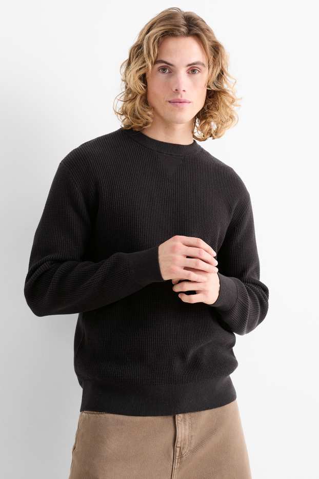 Herren - Pullover - strukturiert - schwarz