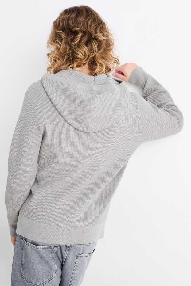 Uomo - Maglione con cappuccio - tessuto tramato - grigio