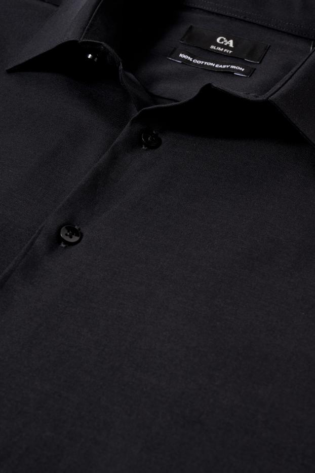 Hommes - Chemise de bureau - slim fit - col kent - facile à repasser - noir