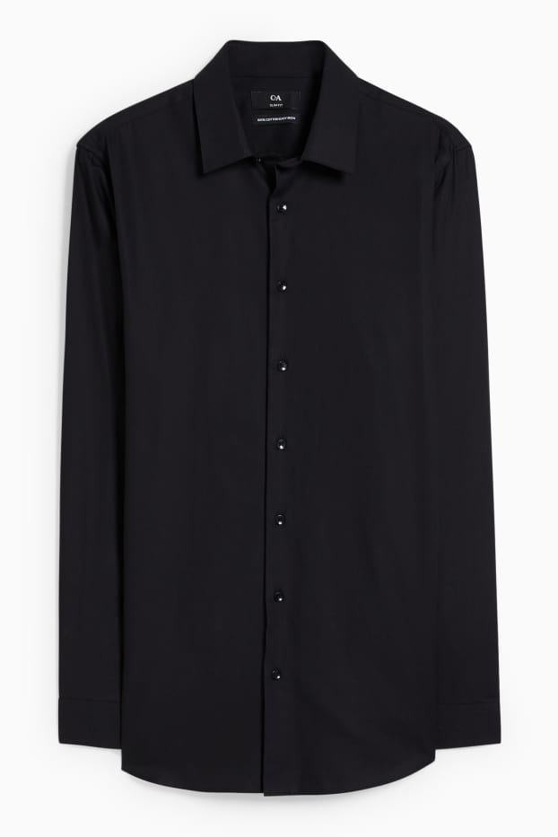 Hommes - Chemise de bureau - slim fit - col kent - facile à repasser - noir