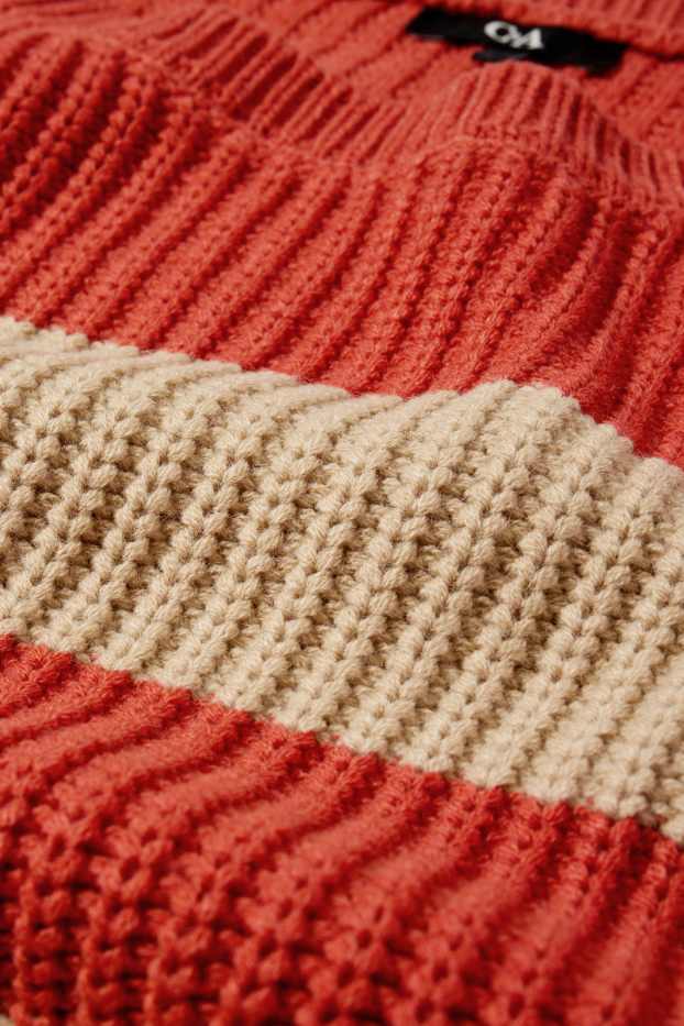 Femmes - Pull - côtelé - à rayures - rouge foncé