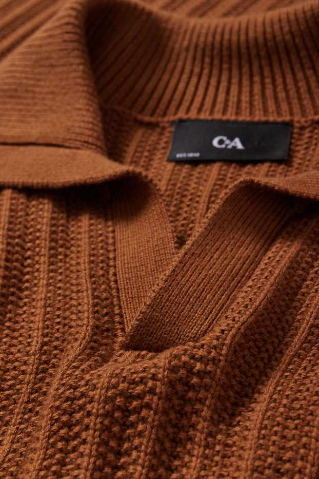 Uomo - Maglione scollo a V - a coste - marrone