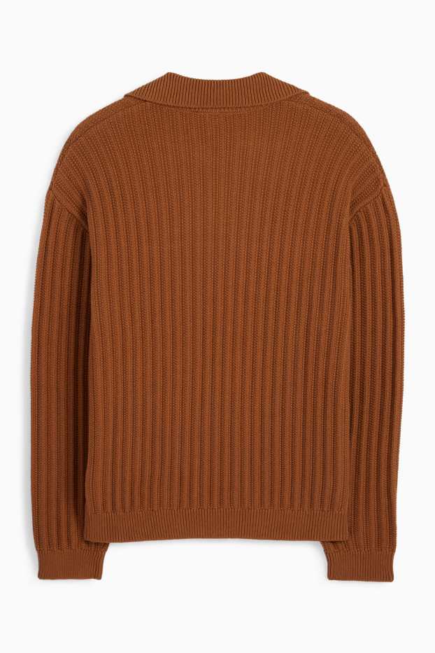 Uomo - Maglione scollo a V - a coste - marrone