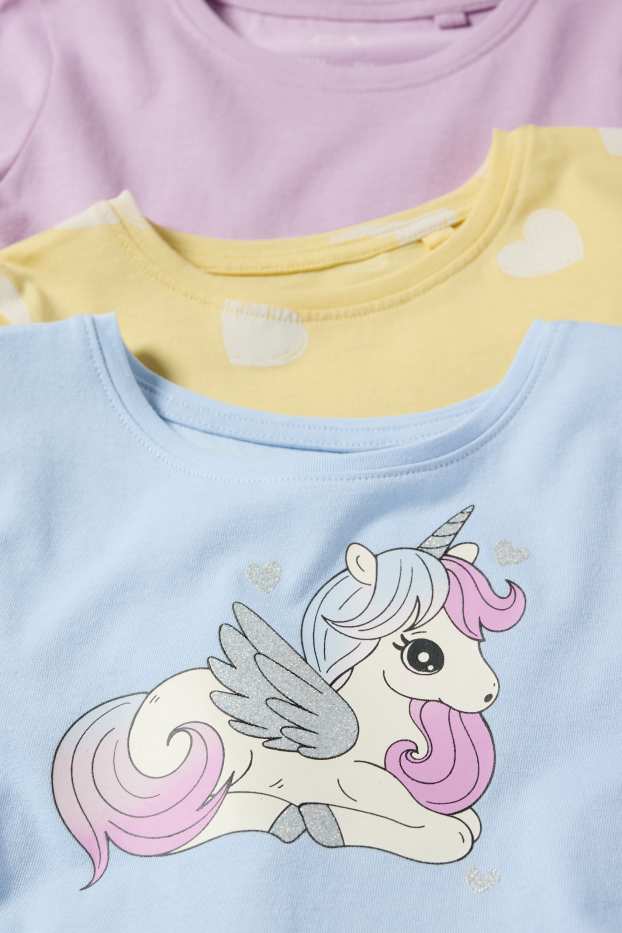 Kinder Mädchen - Multipack 3er - Einhorn und Herz - Kleid - hellblau