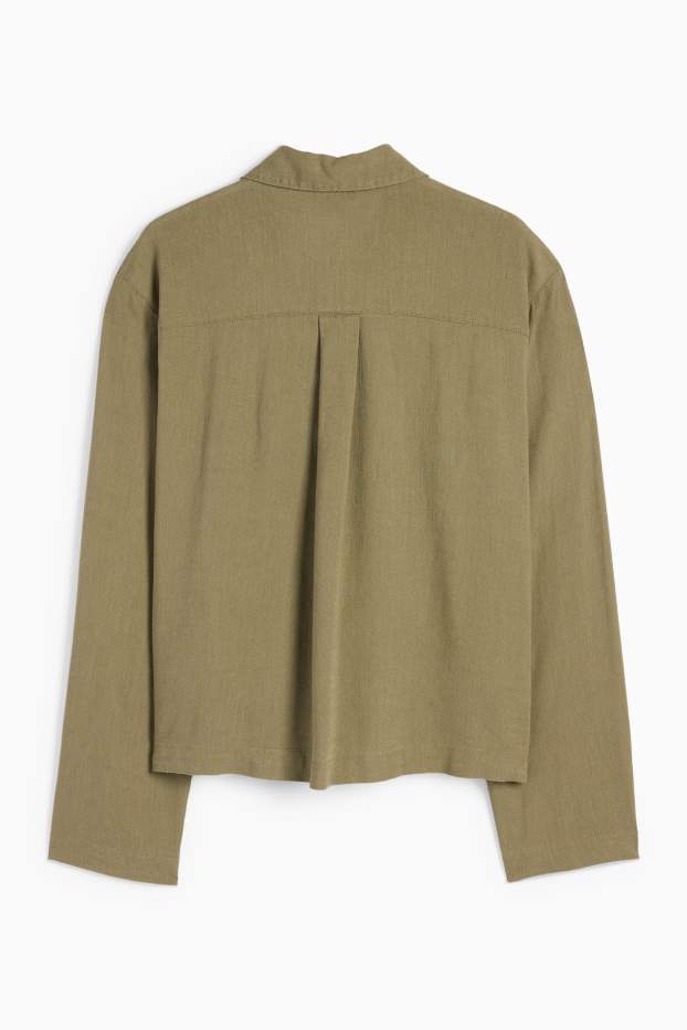 Women - Blouse with linen content - dark green