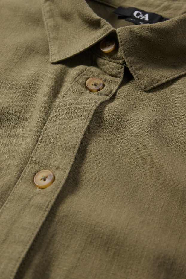 Women - Blouse with linen content - dark green