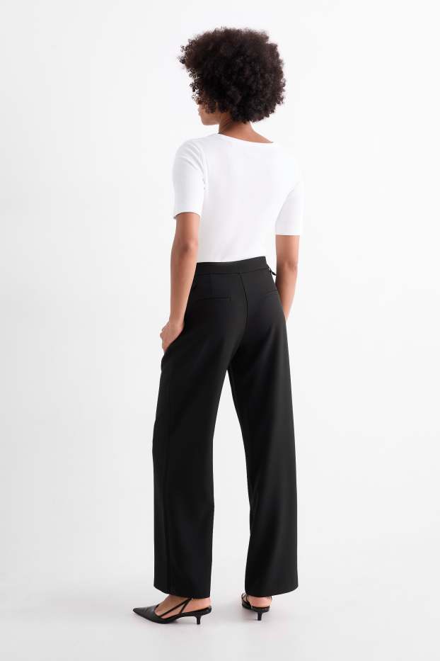 Women - Cloth trousers - mid-rise waist - wide leg - black