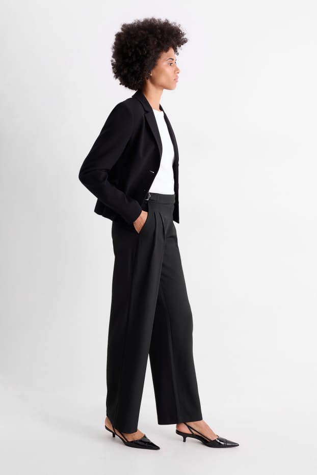 Women - Cloth trousers - mid-rise waist - wide leg - black