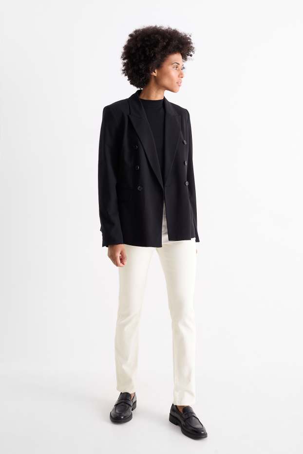 Femei - Pantaloni de stofă - talie înaltă - slim fit - alb-crem
