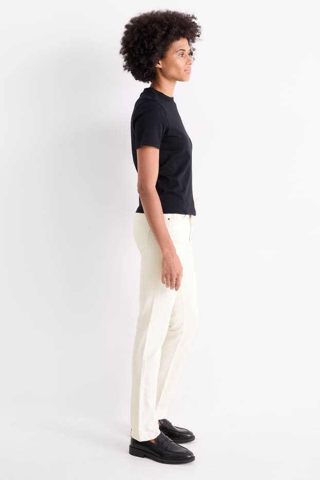Femei - Pantaloni de stofă - talie înaltă - slim fit - alb-crem