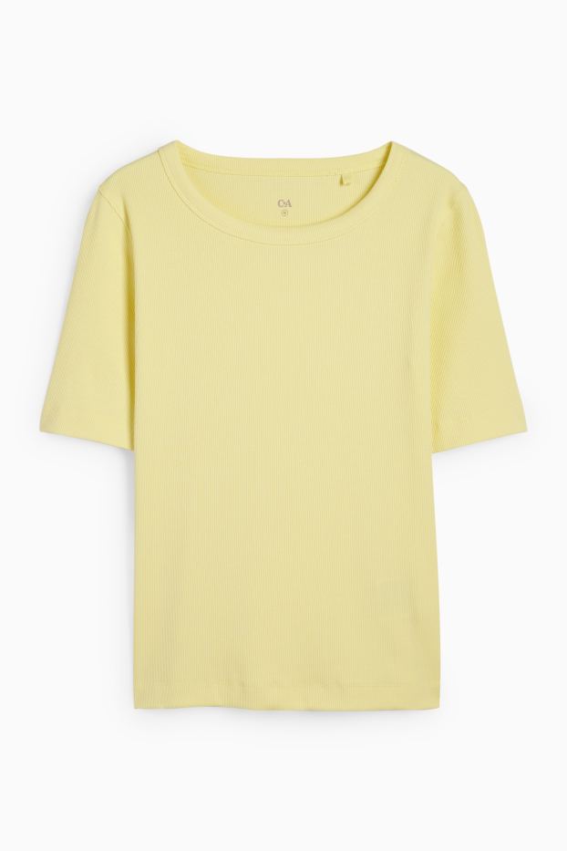 Dona - Samarreta bàsica de màniga curta - slim fit - acanalada - groc