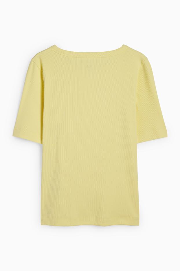 Dona - Samarreta bàsica de màniga curta - slim fit - acanalada - groc