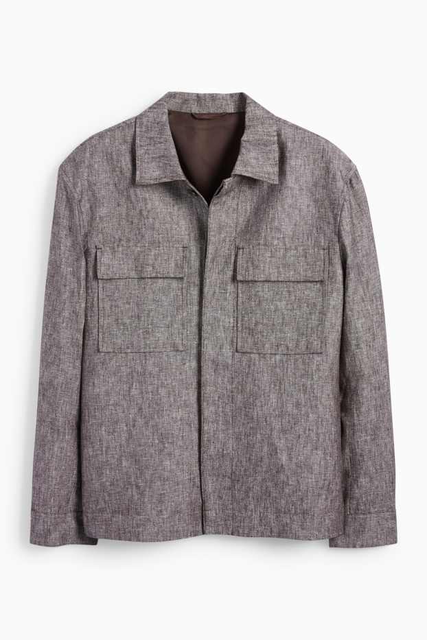 Herren - Hemdjacke - Leinen-Mix - hellgrau
