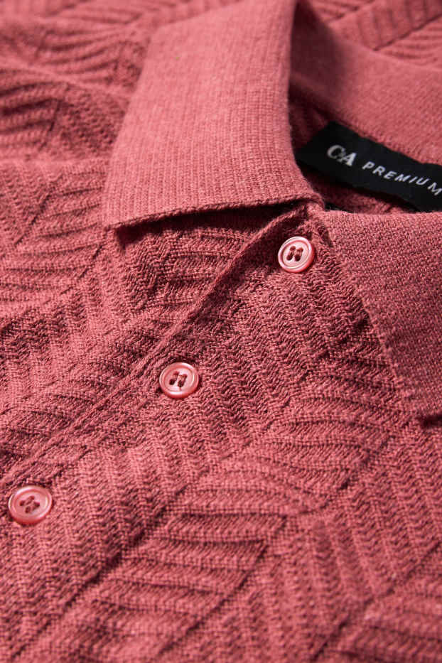 Herren - Strick-Poloshirt mit Leinen-Anteil - Regular Fit - dunkelrosa