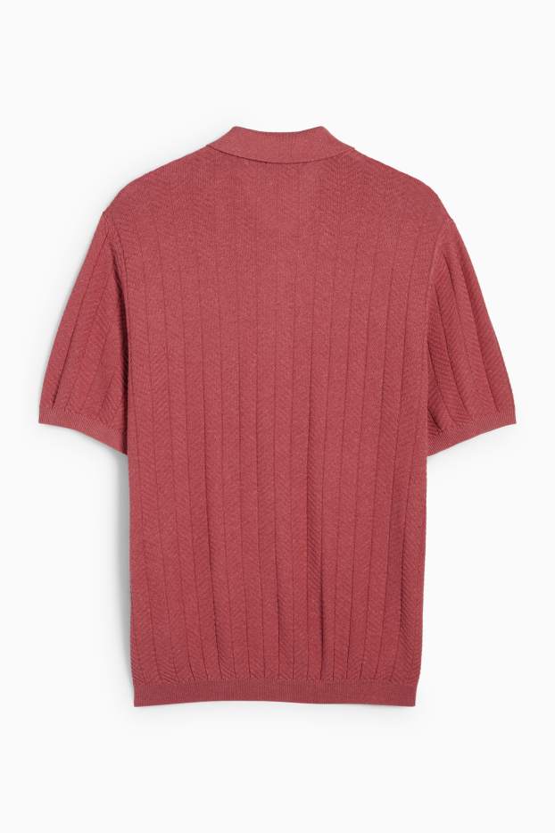 Herren - Strick-Poloshirt mit Leinen-Anteil - Regular Fit - dunkelrosa
