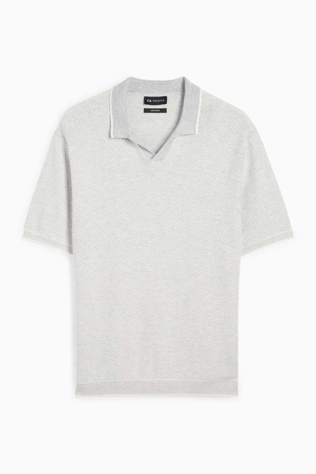 Herren - Strick-Poloshirt mit Leinen-Anteil - strukturiert - hellgrau-melange
