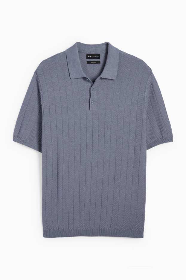 Herren - Strick-Poloshirt mit Leinen-Anteil - Regular Fit - blau