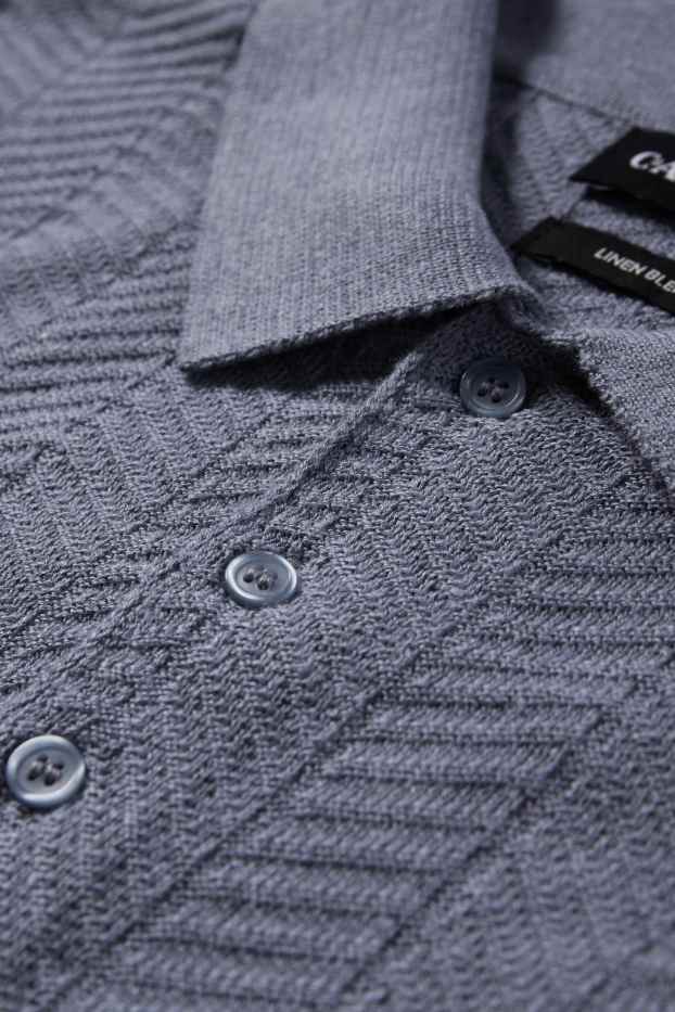 Herren - Strick-Poloshirt mit Leinen-Anteil - Regular Fit - blau