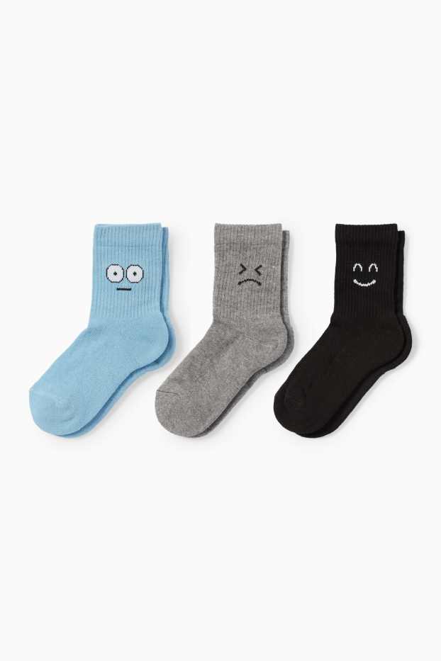 Kinder Jungen - Multipack 3er - Grimasse - Socken mit Motiv - gerippt - blau