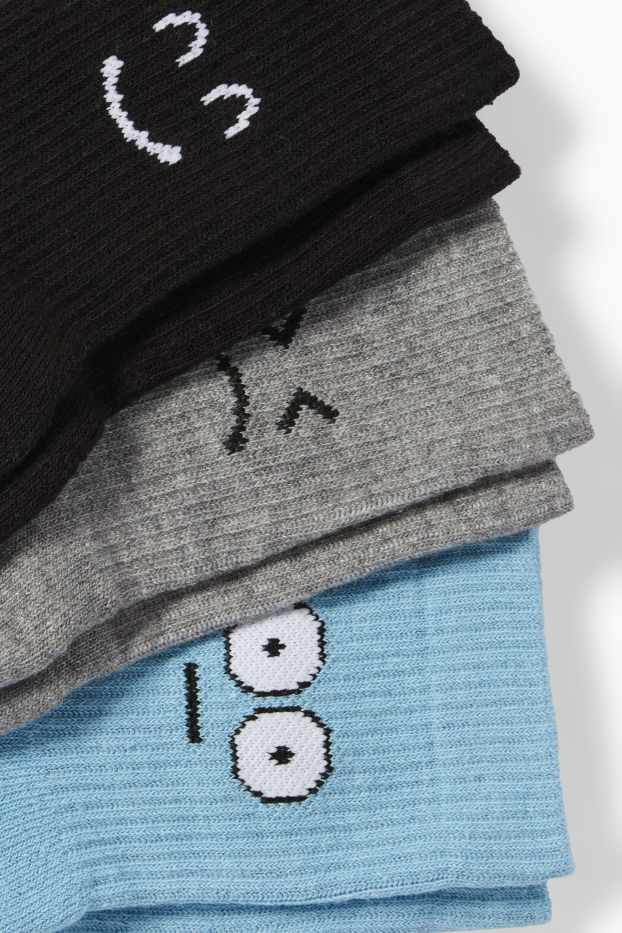 Kinder Jungen - Multipack 3er - Grimasse - Socken mit Motiv - gerippt - blau