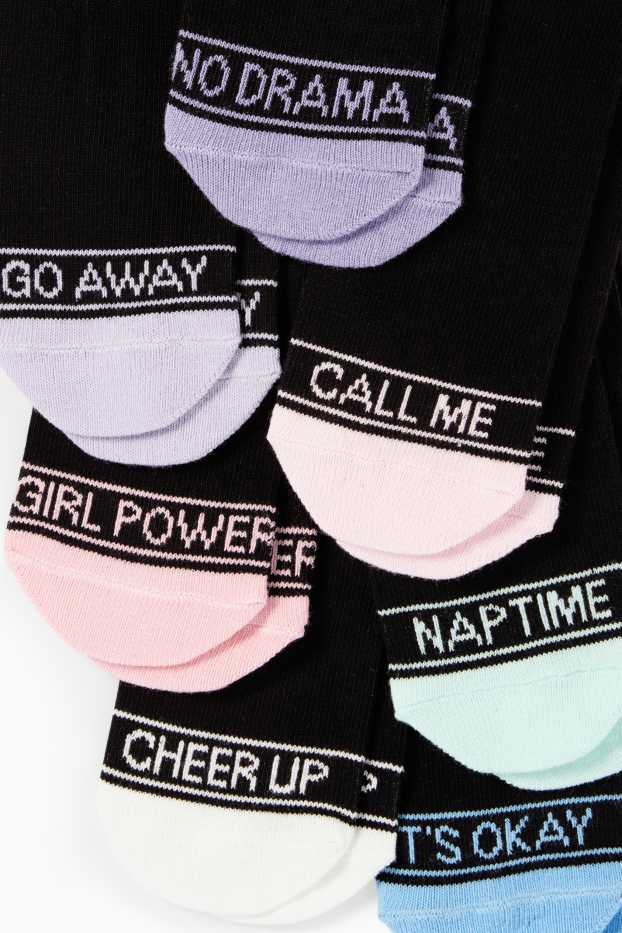 Children Girls - Multipack of 7 - lettering - socks with motif - black
