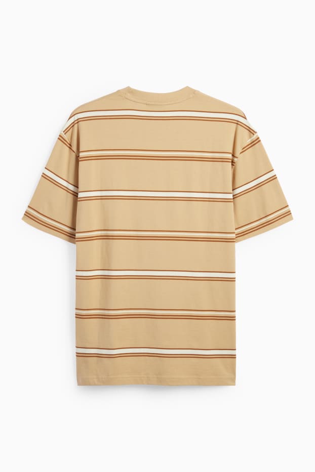 Pánské - Tričko - relaxed fit - pruhované - béžová