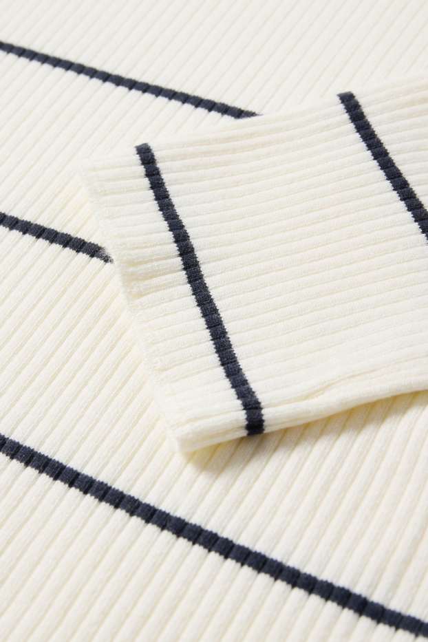 Donna - Maglione - a coste - a righe - bianco crema