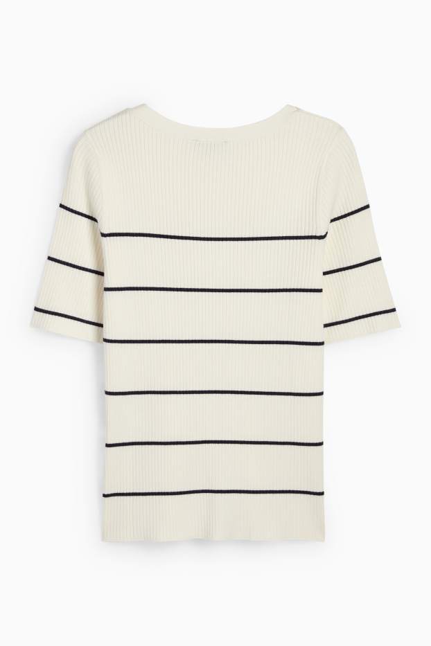 Donna - Maglione - a coste - a righe - bianco crema