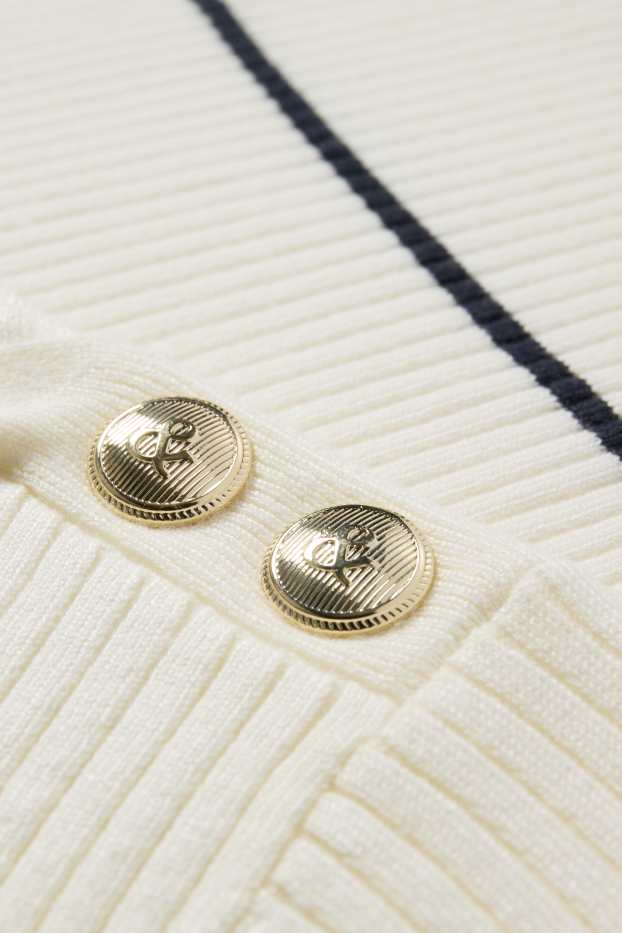 Donna - Maglione - a coste - a righe - bianco crema