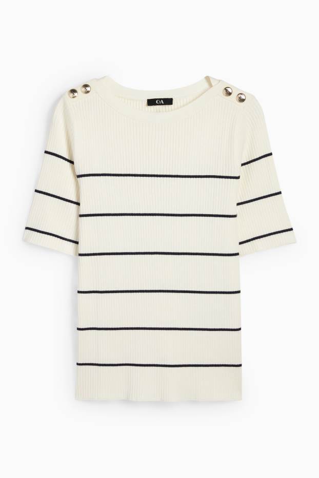 Donna - Maglione - a coste - a righe - bianco crema