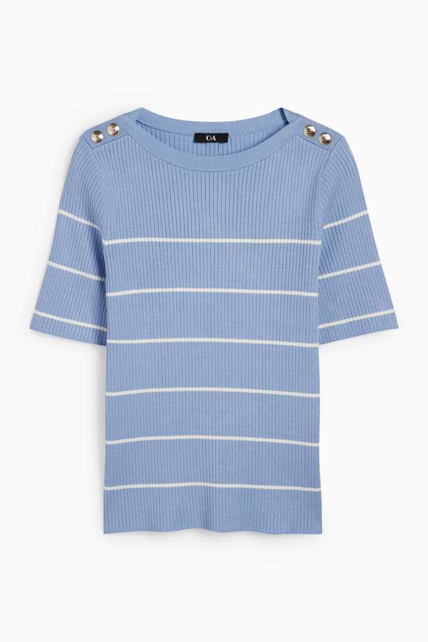 Femmes - Pull - finition côtelée - à rayures - bleu clair