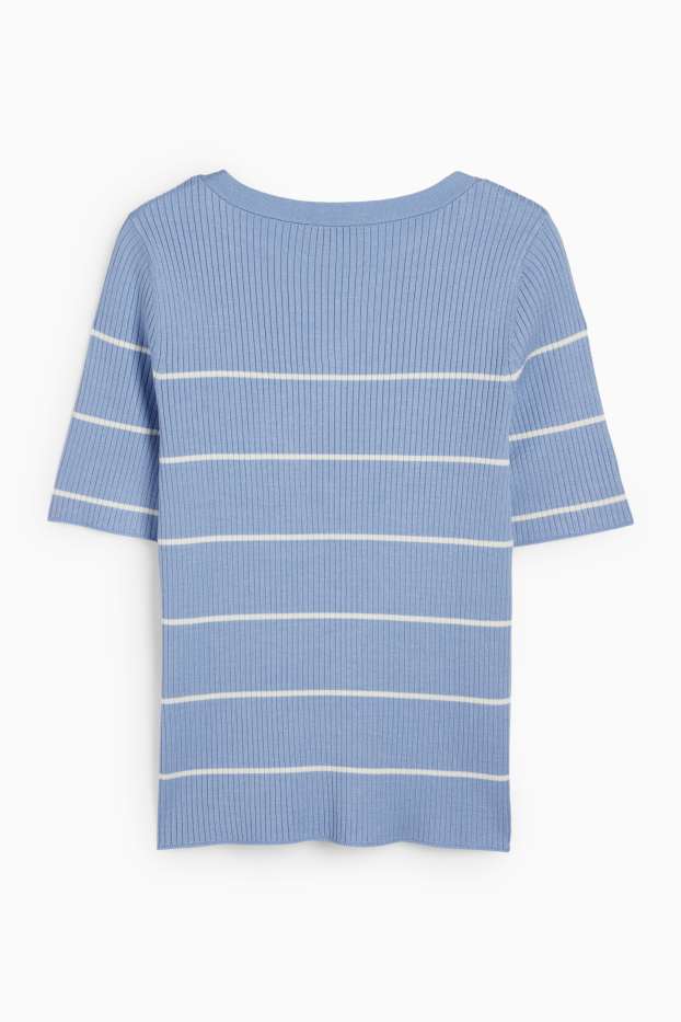 Femmes - Pull - finition côtelée - à rayures - bleu clair