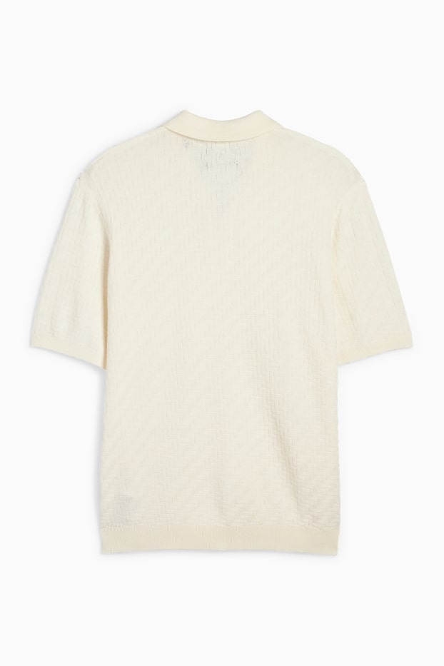 Herren - Strick-Poloshirt mit Leinen-Anteil - Regular Fit - cremeweiß