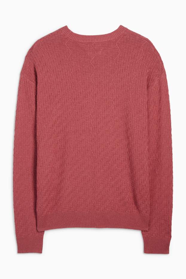Men - Jumper with linen content - textured - dark rose
