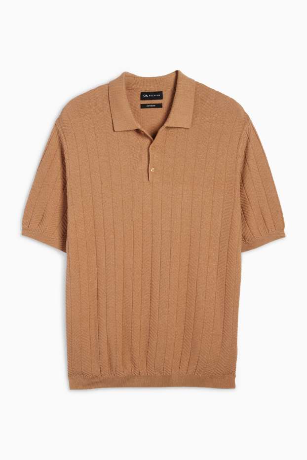 Herren - Strick-Poloshirt mit Leinen-Anteil - Regular Fit - taupe